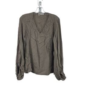 Cobble Stone Women's Long Sleeve Satin Brown Viscose Blouse, One Size - Preowned